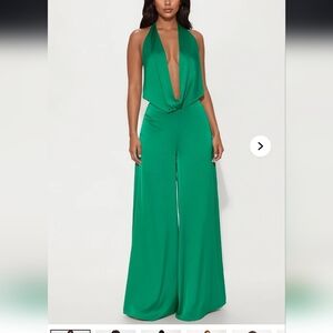 Fashion Nova Vibrant Green Halter Jumpsuit